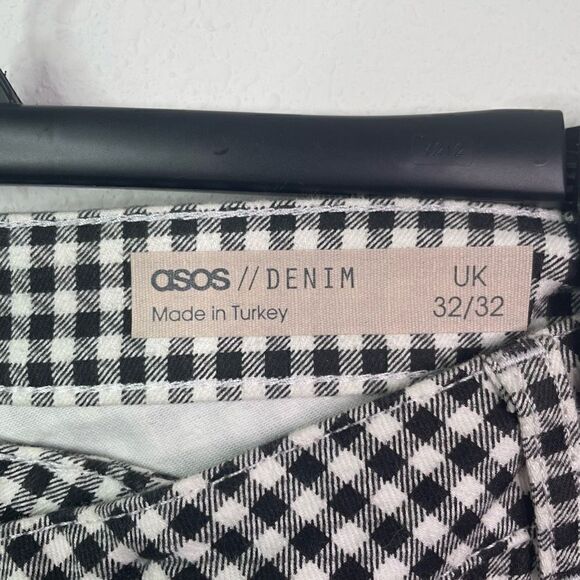 ASOS Denim Women’s Black White Gingham Crossover Front Pants 32/32 - Picture 4 of 7